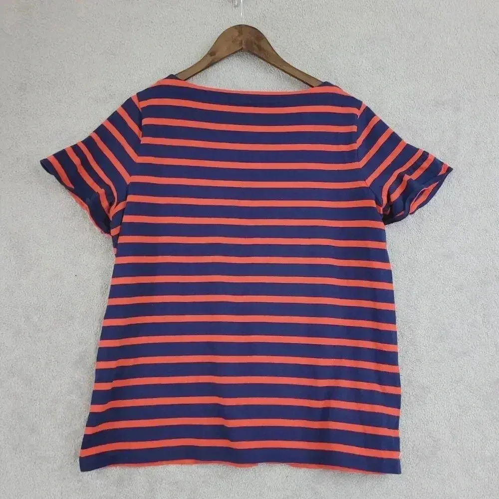 Striped Lands End Womens T-Shirt Size L Navy & Orange Casual Short Sleeve 30PT - Picture 2 of 8